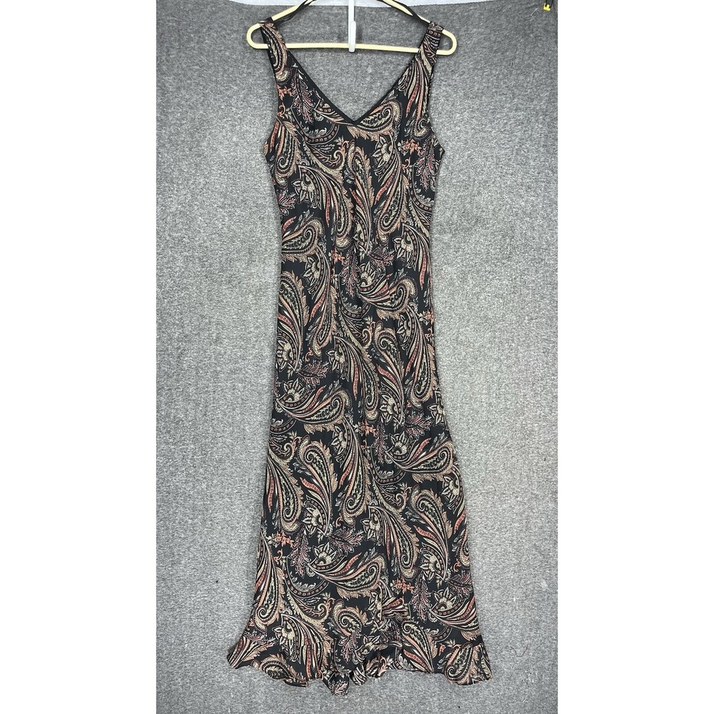 Y2K Positive Attitude Midi Dress Women's 14 Black Paisley Sheer Lined Sleeveless - Picture 2 of 11